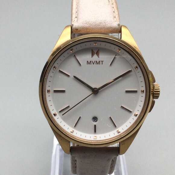MVMT Coronada Watch Women 36mm Gold Tone Date Pink Leather Band New Battery - Picture 1 of 15